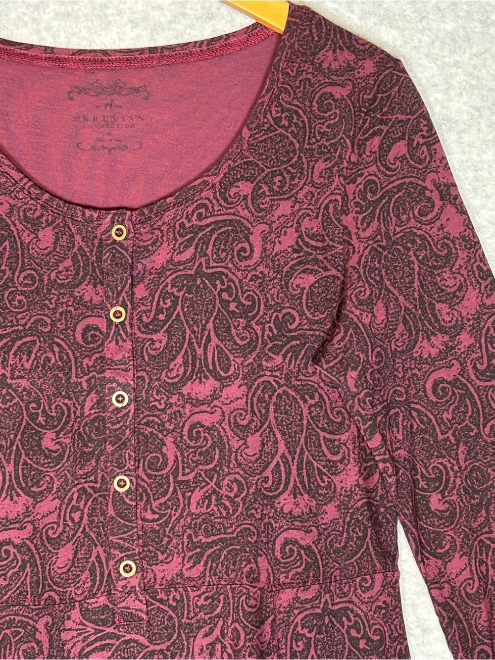 Peruvian Connection Long-Sleeve Jersey Knit Mini Dress-Burgundy-Women Medium